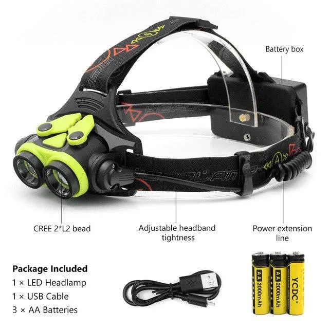 AA/18650 Battery Headlight Rechargeable Zoom frontal led Lamp Cree L2 Torch Head Lamp Outdoor Headlamp Torch For Camping Fishing