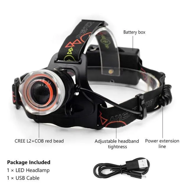 AA/18650 Battery Headlight Rechargeable Zoom frontal led Lamp Cree L2 Torch Head Lamp Outdoor Headlamp Torch For Camping Fishing