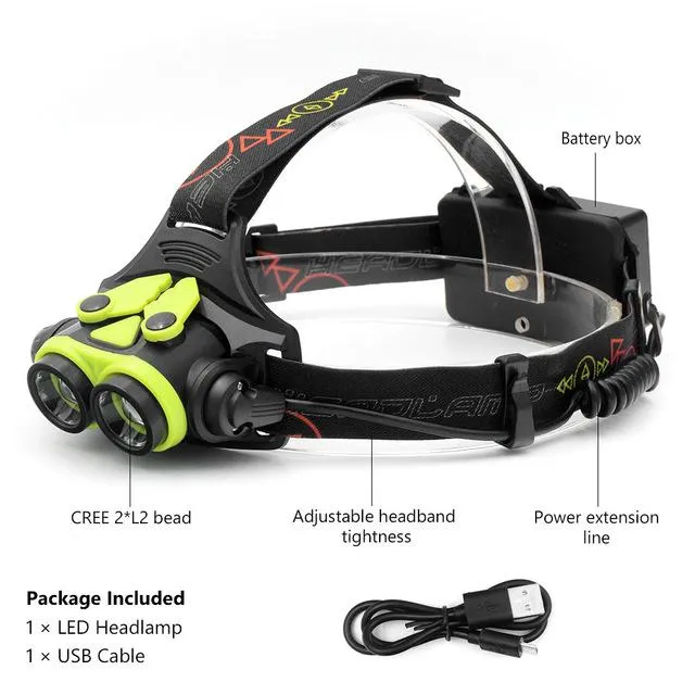 AA/18650 Battery Headlight Rechargeable Zoom frontal led Lamp Cree L2 Torch Head Lamp Outdoor Headlamp Torch For Camping Fishing