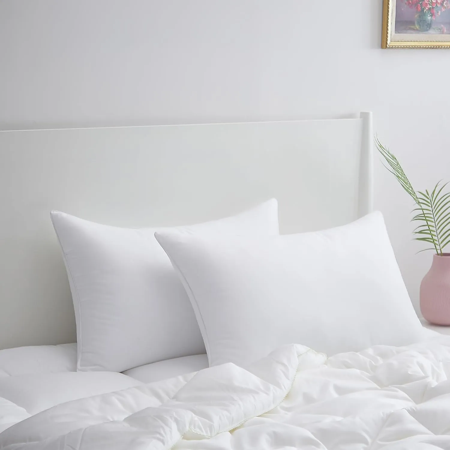 Acanva Bed Pillows, Hotel Collection Inserts for Sleeping-with Super Soft Plush Fiber Fill, Breathable and Comfortable for Stomach Back Sleepers, Queen (Pack of 2), White 2 Count