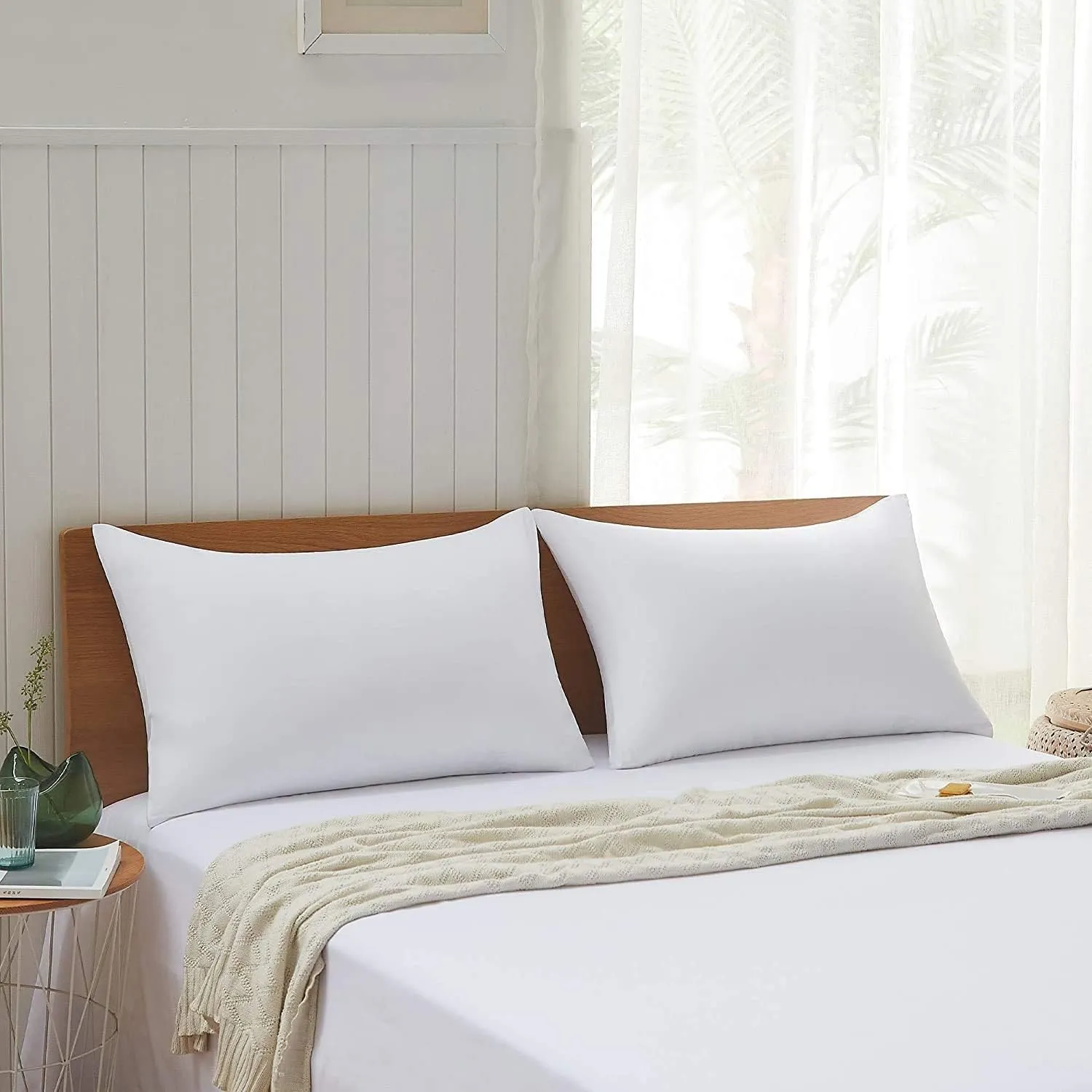 Acanva Bed Pillows, Hotel Collection Inserts for Sleeping-with Super Soft Plush Fiber Fill, Breathable and Comfortable for Stomach Back Sleepers, Queen (Pack of 2), White 2 Count