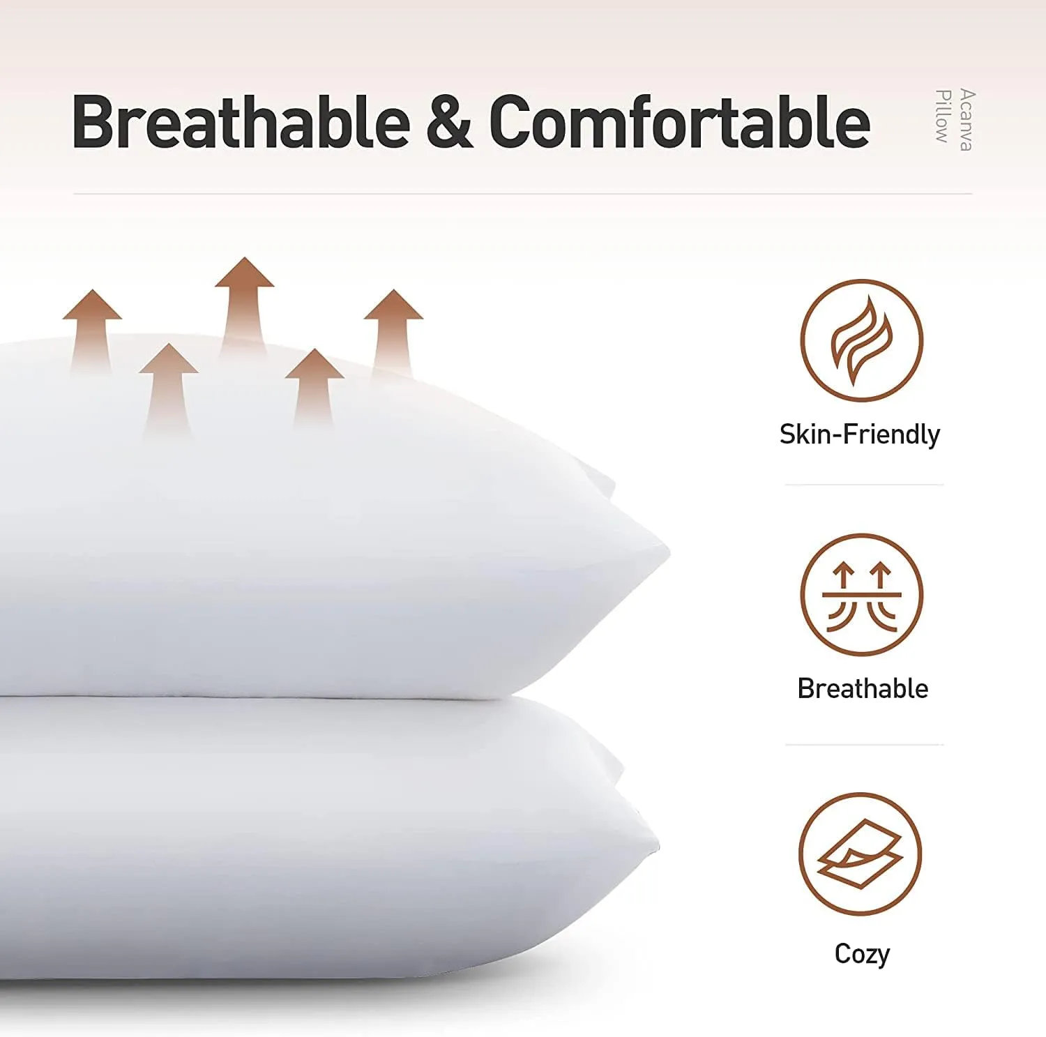 Acanva Bed Pillows, Hotel Collection Inserts for Sleeping-with Super Soft Plush Fiber Fill, Breathable and Comfortable for Stomach Back Sleepers, Queen (Pack of 2), White 2 Count