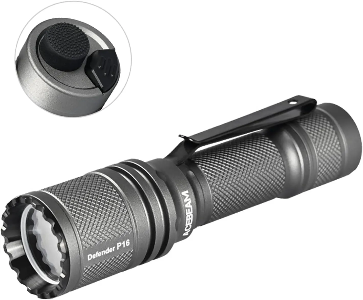 ACEBEAM Defender P16 Tactical Flashlight Tail-Dual Switch 1800 Lumens 529 Yards Beam Distance USBC Rechargeable IP68 Waterproof Powerful Portable Small LED Flashlights