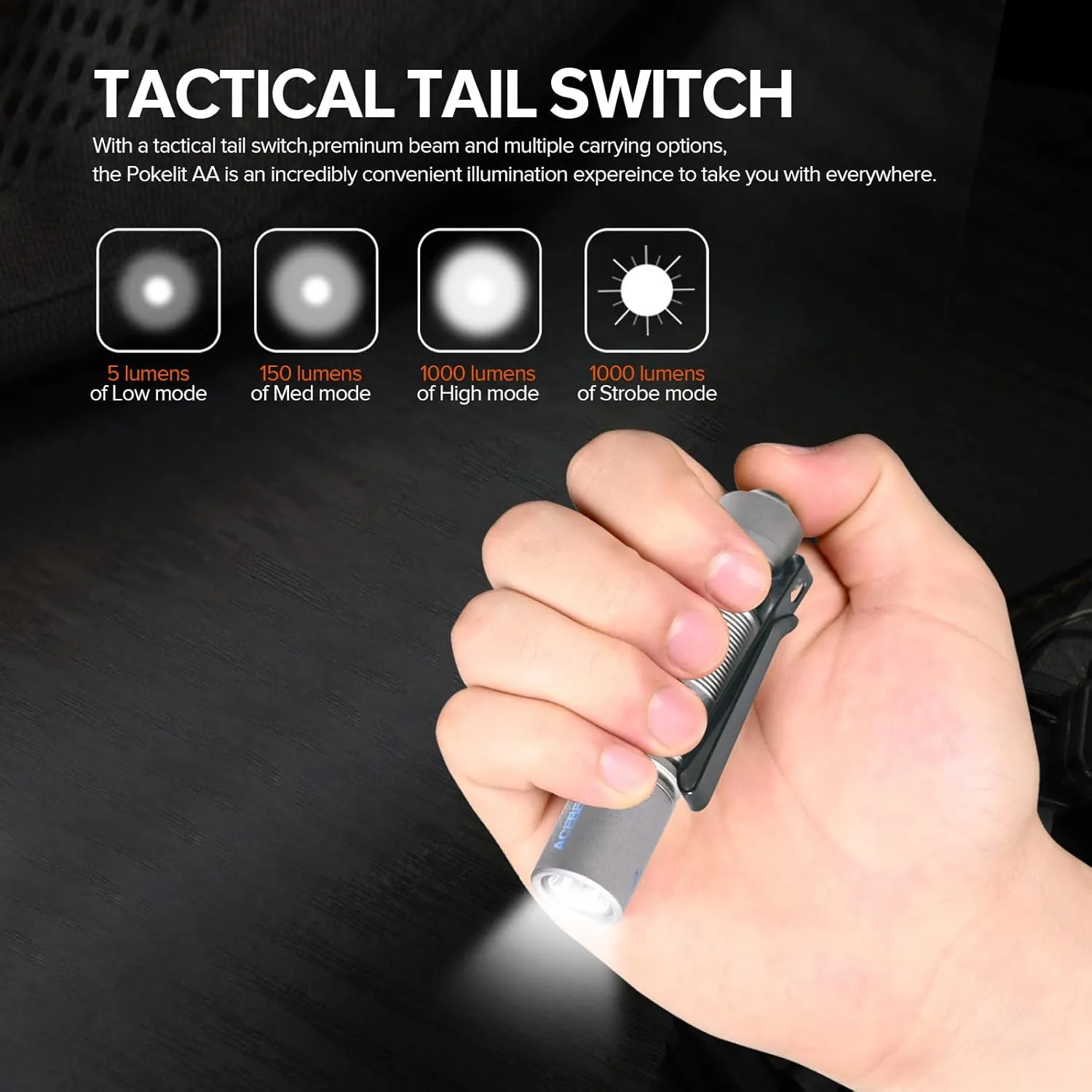 ACEBEAM Pokelit AA Rechargeable Mini Flashlight with Clip, 1000 High Lumens Pocket EDC Flashlight, Super Bright Small Flashlight, Led Flashlight for Camping,Hiking,Everyday Use, Cool White Light