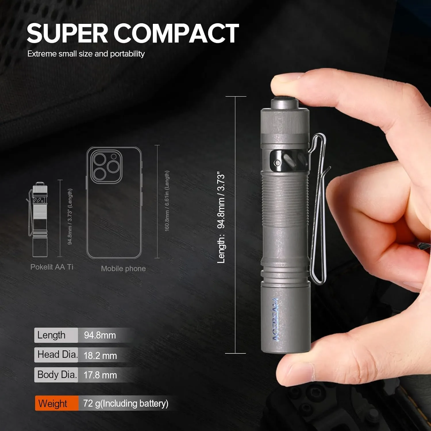 ACEBEAM Pokelit AA Rechargeable Mini Flashlight with Clip, 1000 High Lumens Pocket EDC Flashlight, Super Bright Small Flashlight, Led Flashlight for Camping,Hiking,Everyday Use, Cool White Light