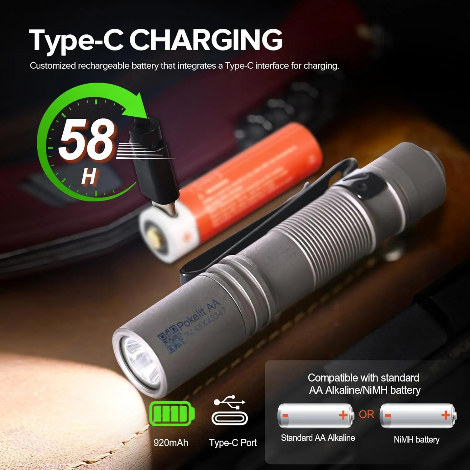 ACEBEAM Pokelit AA Rechargeable Mini Flashlight with Clip, 1000 High Lumens Pocket EDC Flashlight, Super Bright Small Flashlight, Led Flashlight for Camping,Hiking,Everyday Use, Cool White Light