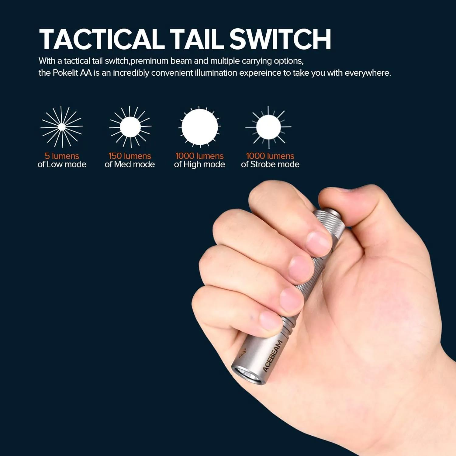 ACEBEAM Pokelit AA Rechargeable Mini Flashlight with Clip, 1000 High Lumens Pocket EDC Flashlight, Super Bright Small Flashlight, Led Flashlight for Camping,Hiking,Everyday Use, Titanium Alloy Natural