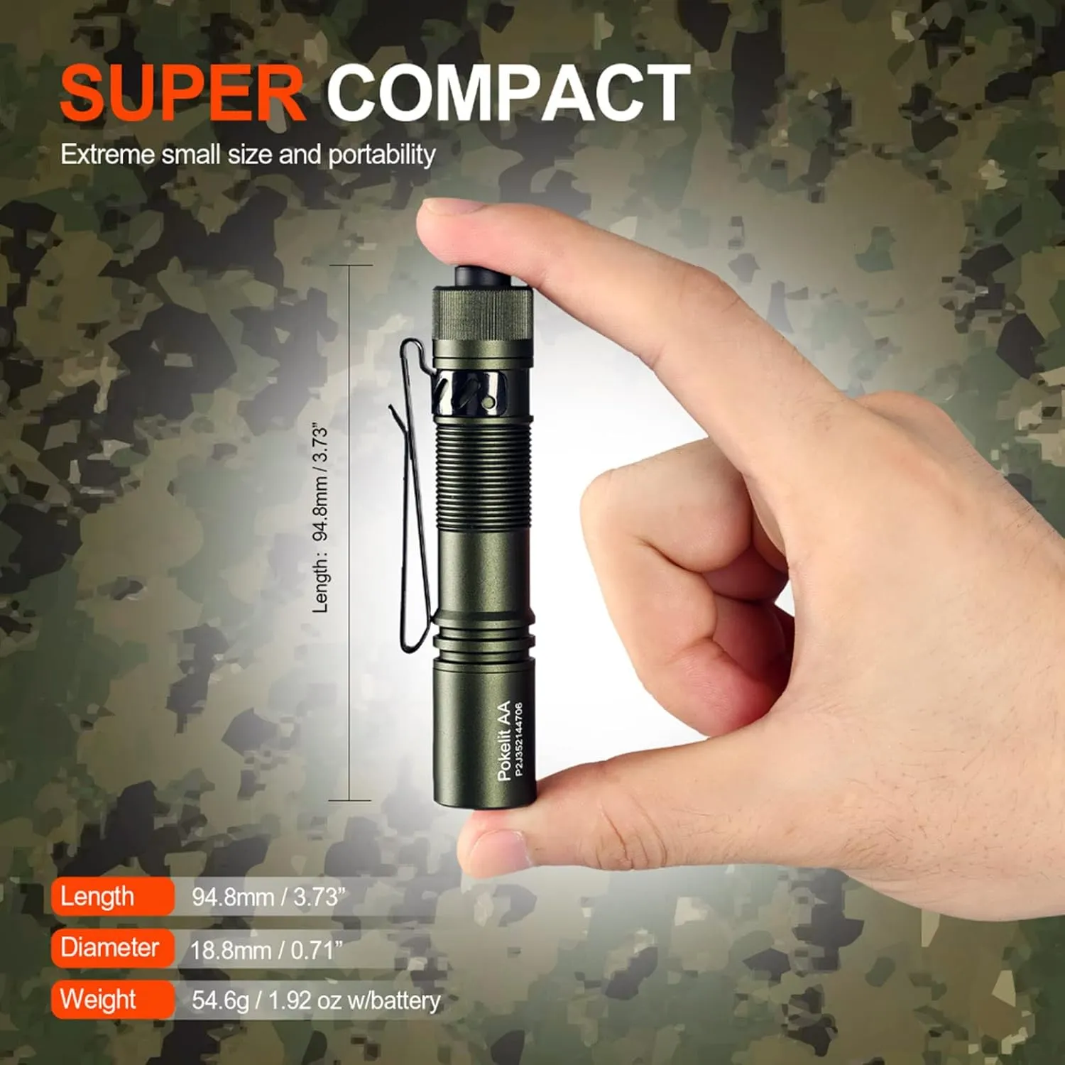 ACEBEAM Pokelit AA Rechargeable Mini Flashlight with Clip, 550 High Lumens Pocket EDC Flashlight, Super Bright Small Flashlight, 90  High CRI Led Flashlight for Camping,Hiking,Everyday Use(Dark Green)