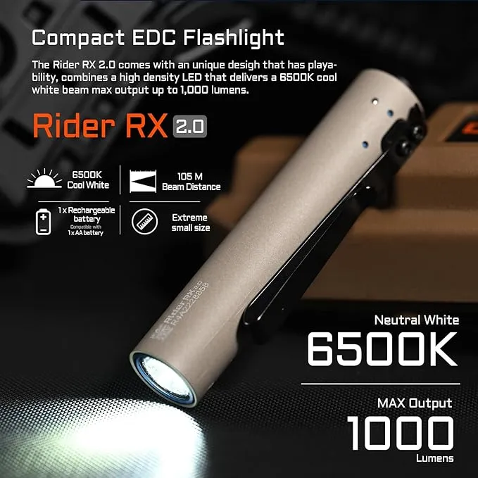 ACEBEAM Rider RX 1000 High Lumens EDC AA Flashlight Rechargeable, Pocket LED Flashlight with Clip, Super Bright Mini Flash Light, Small Powerful Flashlight for Camping, Emergency, Home