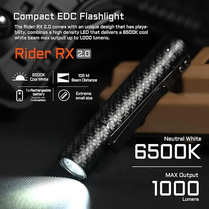 ACEBEAM Rider RX 1000 High Lumens EDC AA Flashlight Rechargeable, Pocket LED Flashlight with Clip, Super Bright Mini Flash Light, Small Powerful Flashlight for Camping, Emergency, Home