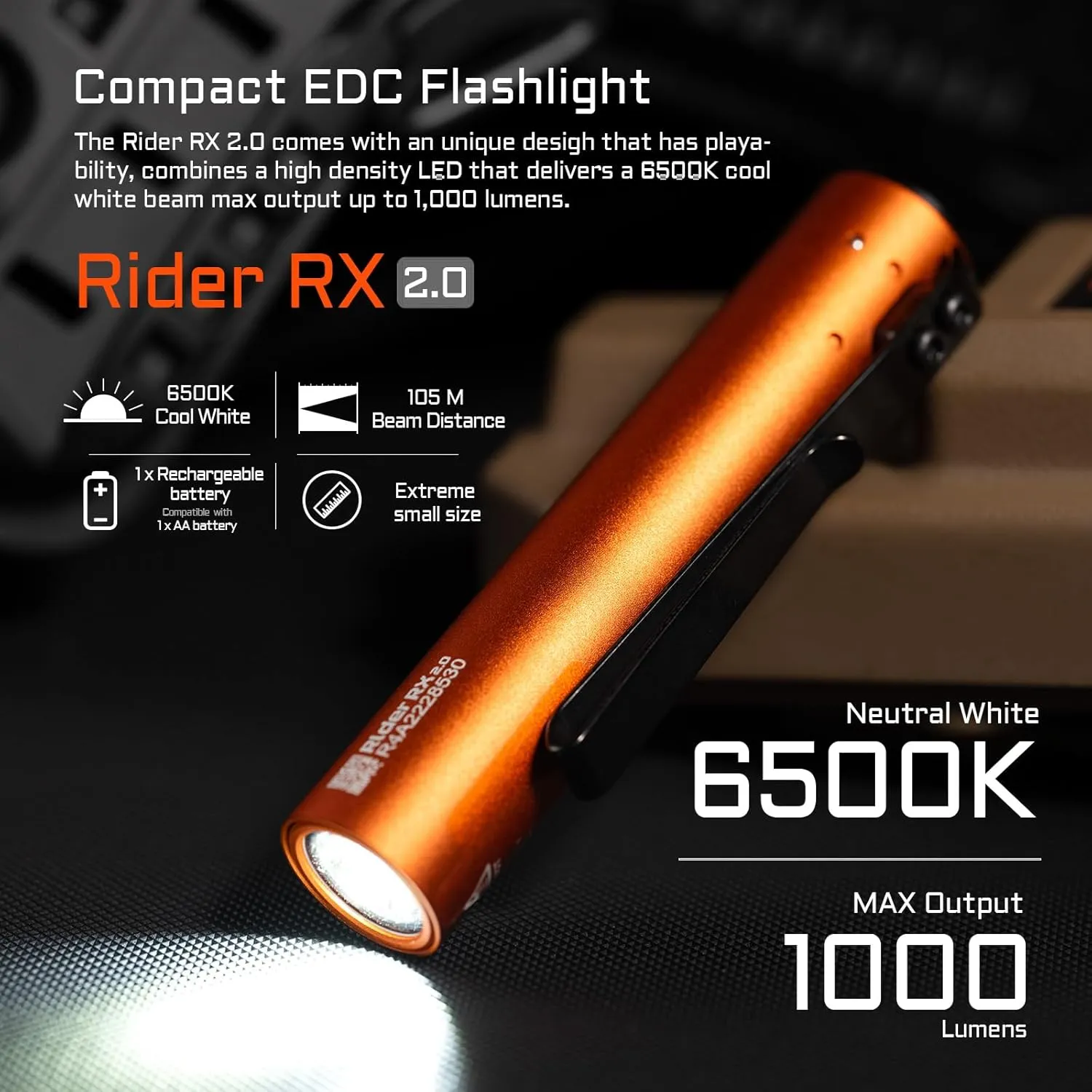 ACEBEAM Rider RX 1000 High Lumens EDC AA Flashlight Rechargeable, Pocket LED Flashlight with Clip, Super Bright Mini Flash Light, Small Powerful Flashlight for Camping, Home