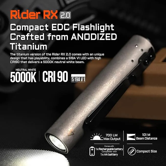 ACEBEAM Rider RX 700 High Lumens EDC AA Flashlight Rechargeable, Pocket LED Flashlight with Clip, Super Bright Mini Flash Light, 519A-V1 LED 90  High CRI Small Flashlight for Camping, Emergency, Home