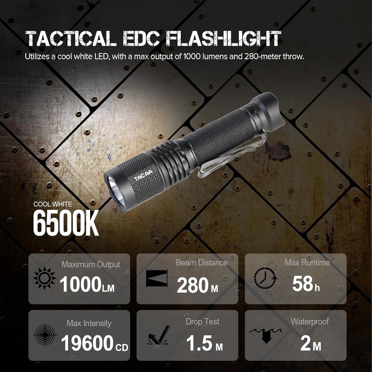 ACEBEAM TAC AA 2.0 Longest-Range AA Flashlight 280 Meters, 1000 High Lumens Tactical EDC Flashlight Rechargeable, 6 Modes Pocket LED Flashlight, Super Bright Small Mini Flashlight for Camping, Home