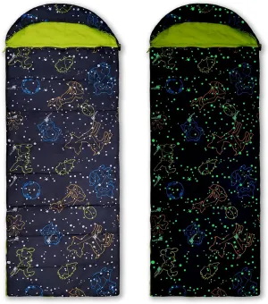 AceCamp Kids Sleeping Bag, Glow-in-The-Dark Sleeping Bag for Kids and Youth, Portable Water-Resistant Kids Sleeping Bag, Temp Rating 30F/ -1℃, for Camping, Hiking, Slumber Party