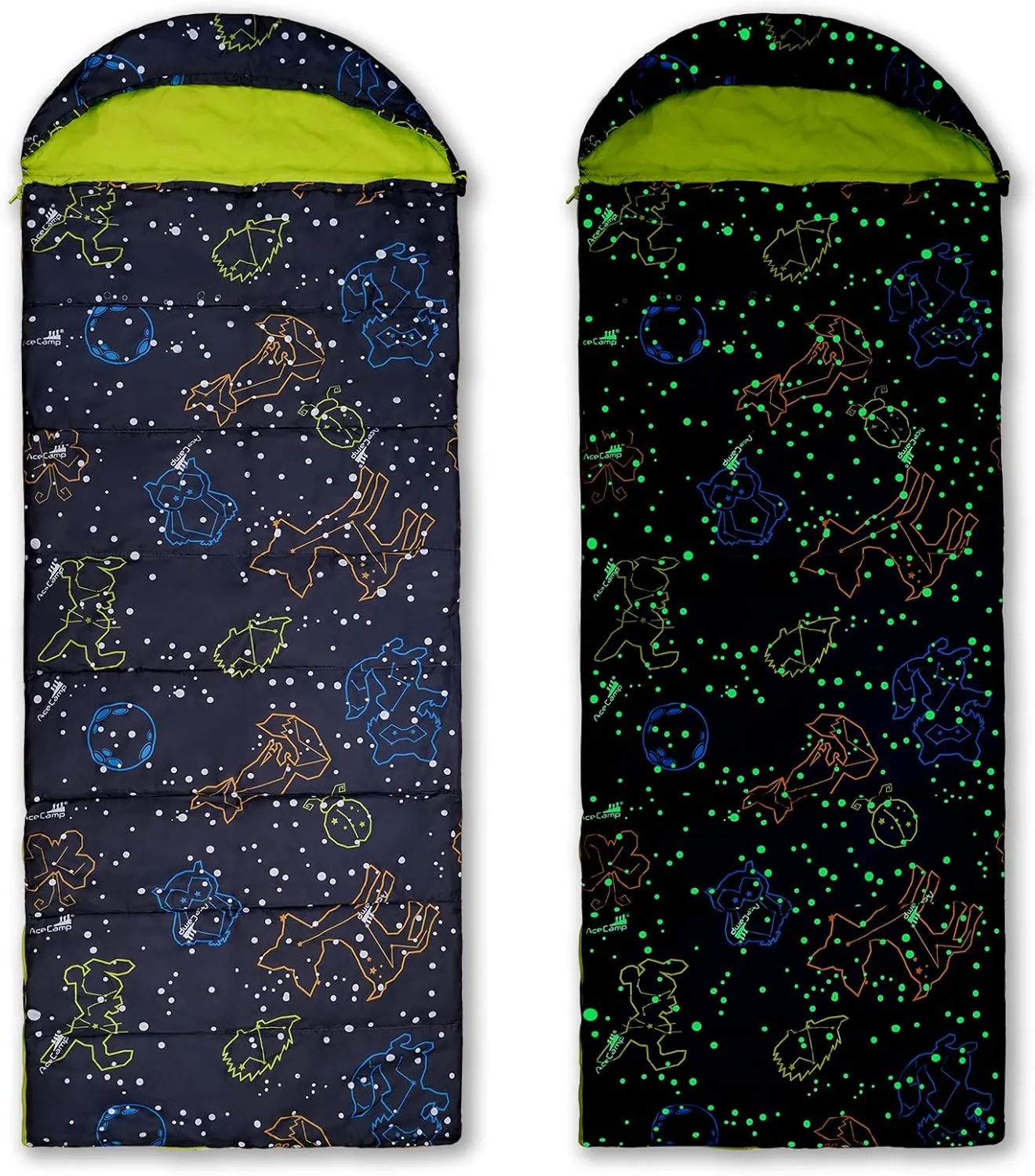AceCamp Kids Sleeping Bag, Glow-in-The-Dark Sleeping Bag for Kids and Youth, Portable Water-Resistant Kids Sleeping Bag, Temp Rating 30F/ -1℃, for Camping, Hiking, Slumber Party