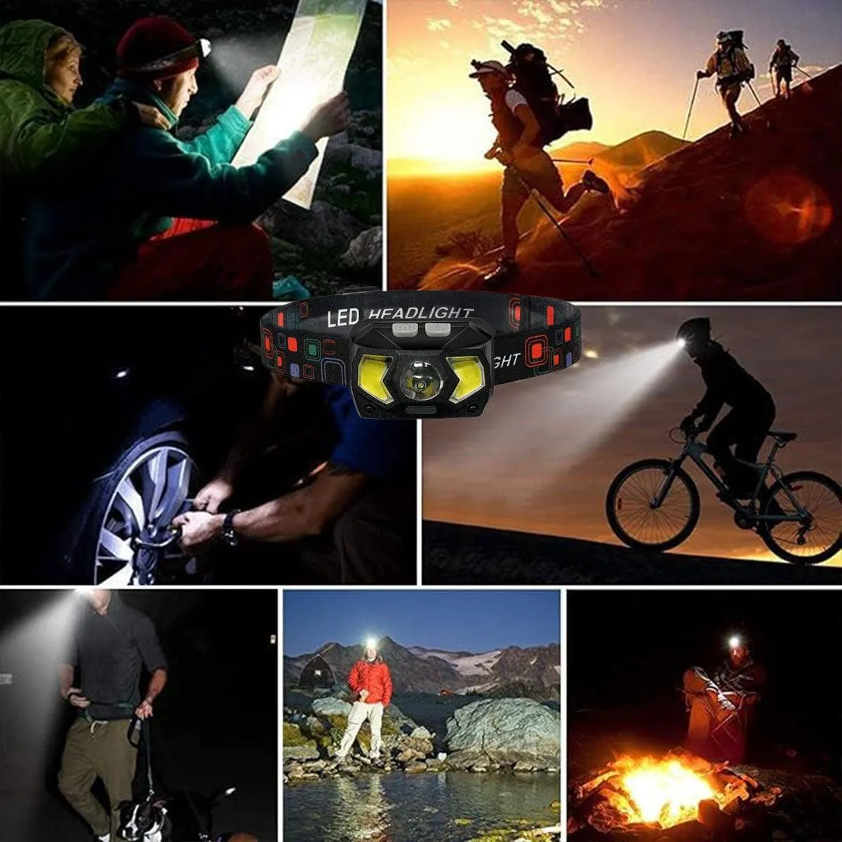 Adjustable Focus Outdoor Headlight 7 Modes Strong Lighting for Fishing Camping