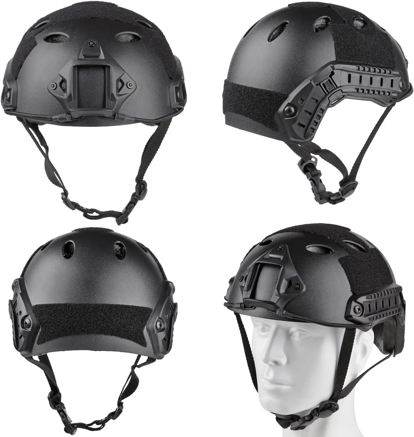 Airsoft Helmet and Mask, Full Face Mask with Detachable Goggles, Paintball Black Helmet with NVG Mount and Side Rail, Military Tactical Gear