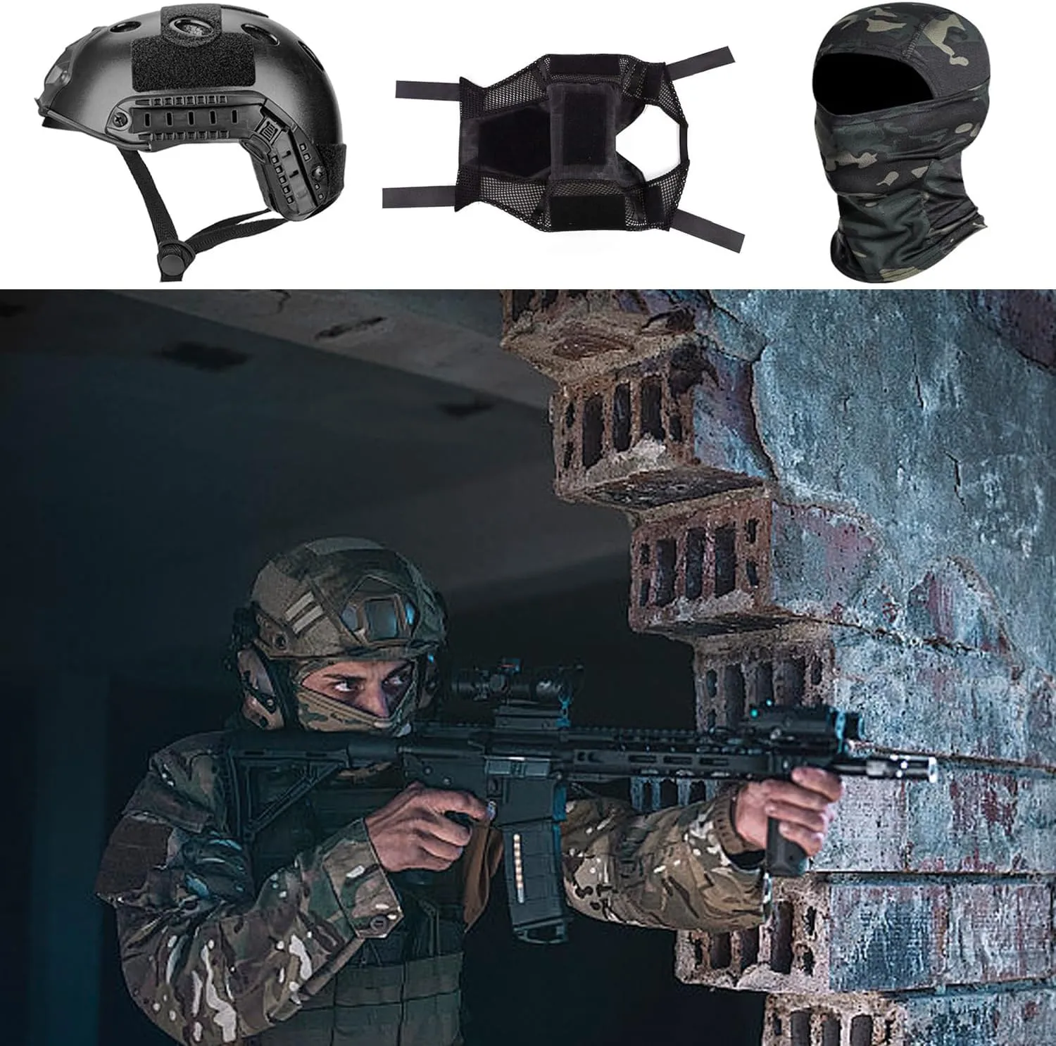 Airsoft Helmet,Black Tactical Helmet with Airsoft Accessories,Tactical Airsoft Gear