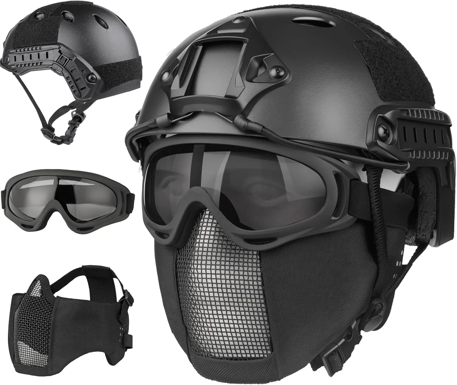 Airsoft Helmet,Black Tactical Helmet,Airsoft Mask Mesh,Elastic Balaclava Mask, Anti Fog Airsoft Goggles, Tactical Full Face Protection, Airsoft Accessories,Military Gear