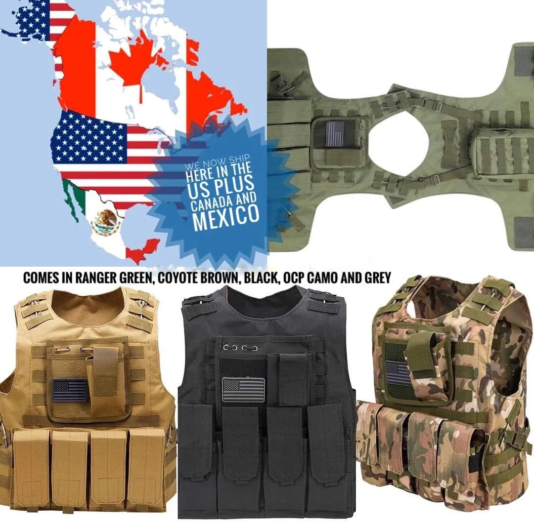 Airsoft Tactical Vest w/US Flag Patch Molle PALS and 4 Mag Pouches