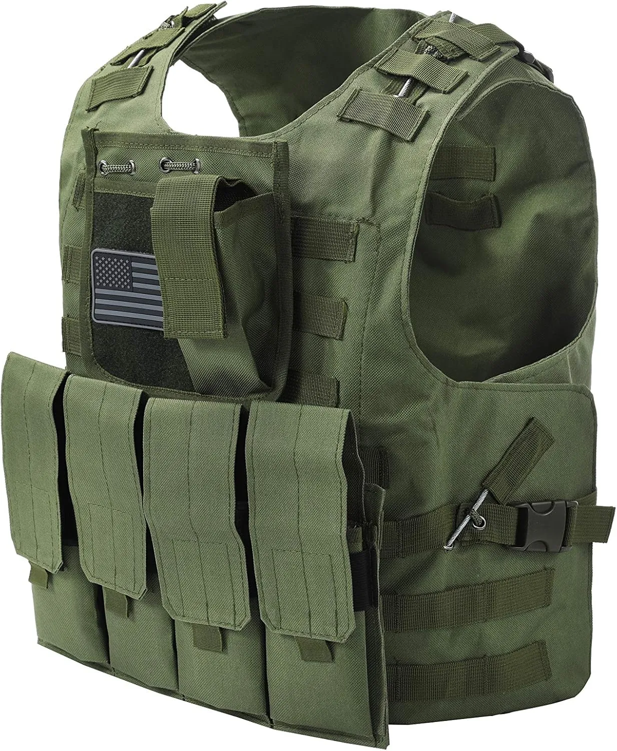 Airsoft Tactical Vest w/US Flag Patch Molle PALS and 4 Mag Pouches