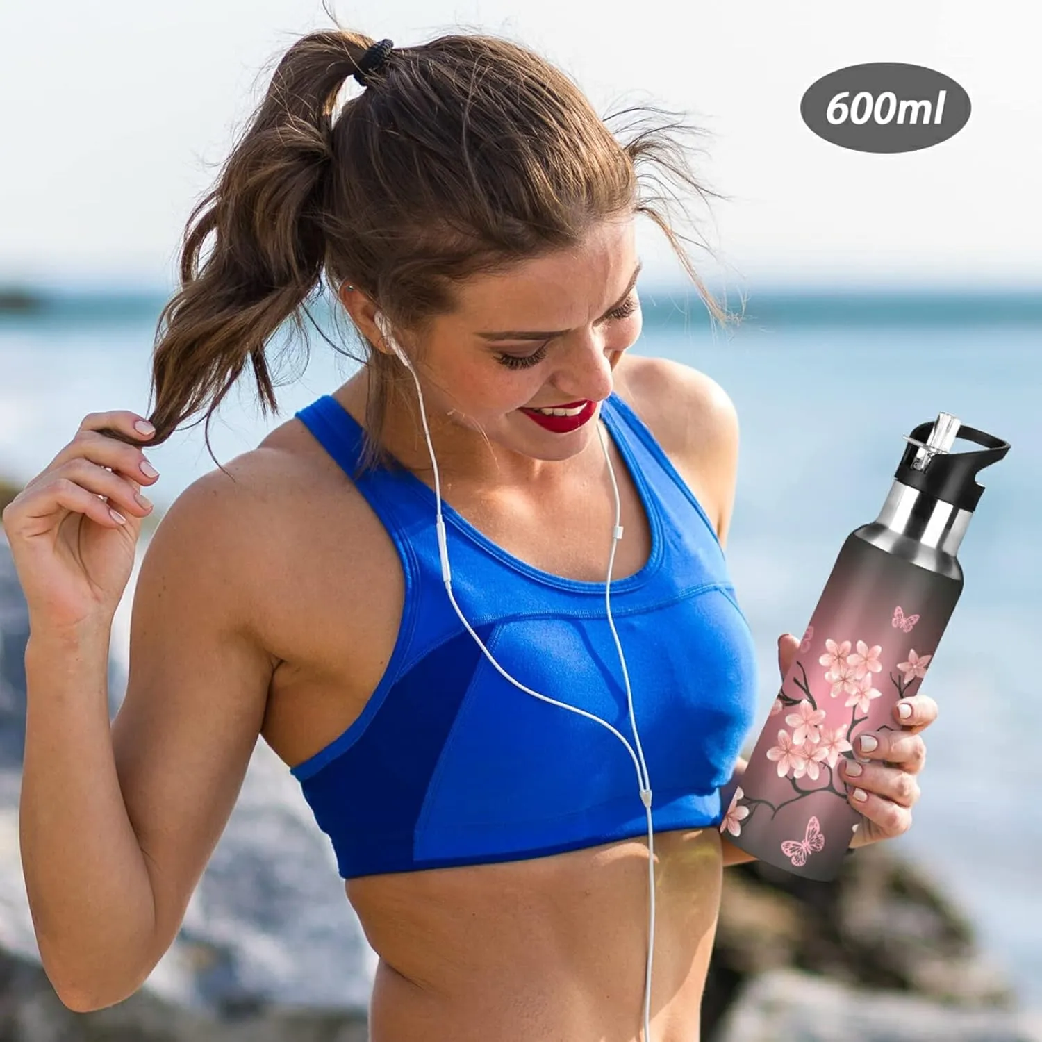 ALAZA Cherry Blossom Pattern Water Bottle with Straw Lid Vacuum Insulated Stainless Steel Thermo Flask Water Bottle 32oz 130