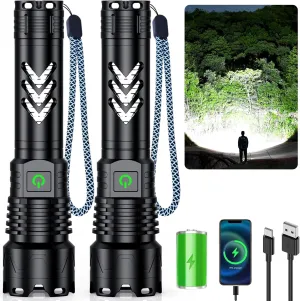Alifa Flashlights High Lumens Rechargeable, 2Pack Rechargeable Flashlight, 990000lm Super Bright Flashlight, 5Mode Tactical Flashlights High Lumens, LED Flashlight High Powered,IP65Waterproof