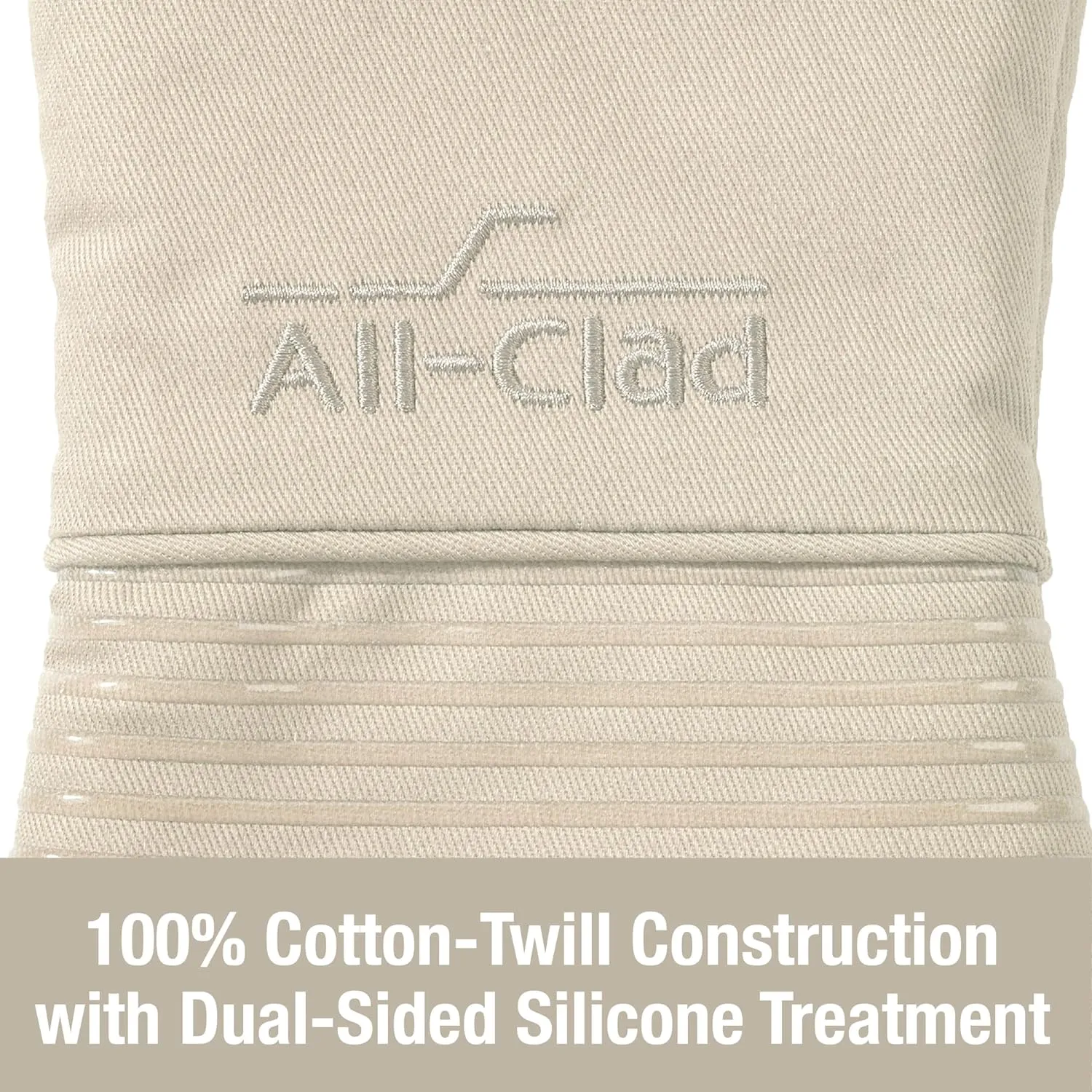 All-Clad Silicone Oven Mitts: Heat Resistant up to 500 Degrees - 100% Cotton & Silicone, 14"x7" Oven Mitt for Kitchen and Barbeque, 2-Pack, Almond