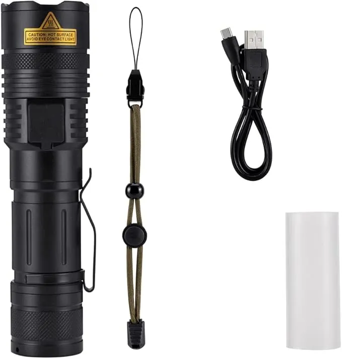 ALONEFIRE X37 4 Color Tactical Multicolor LED Flashlight White Blue Green Red 4 Light RGB USB Rechargeable with Charging Indicator, Power Outlet, Battery Included for Tracking Hunting Fishing