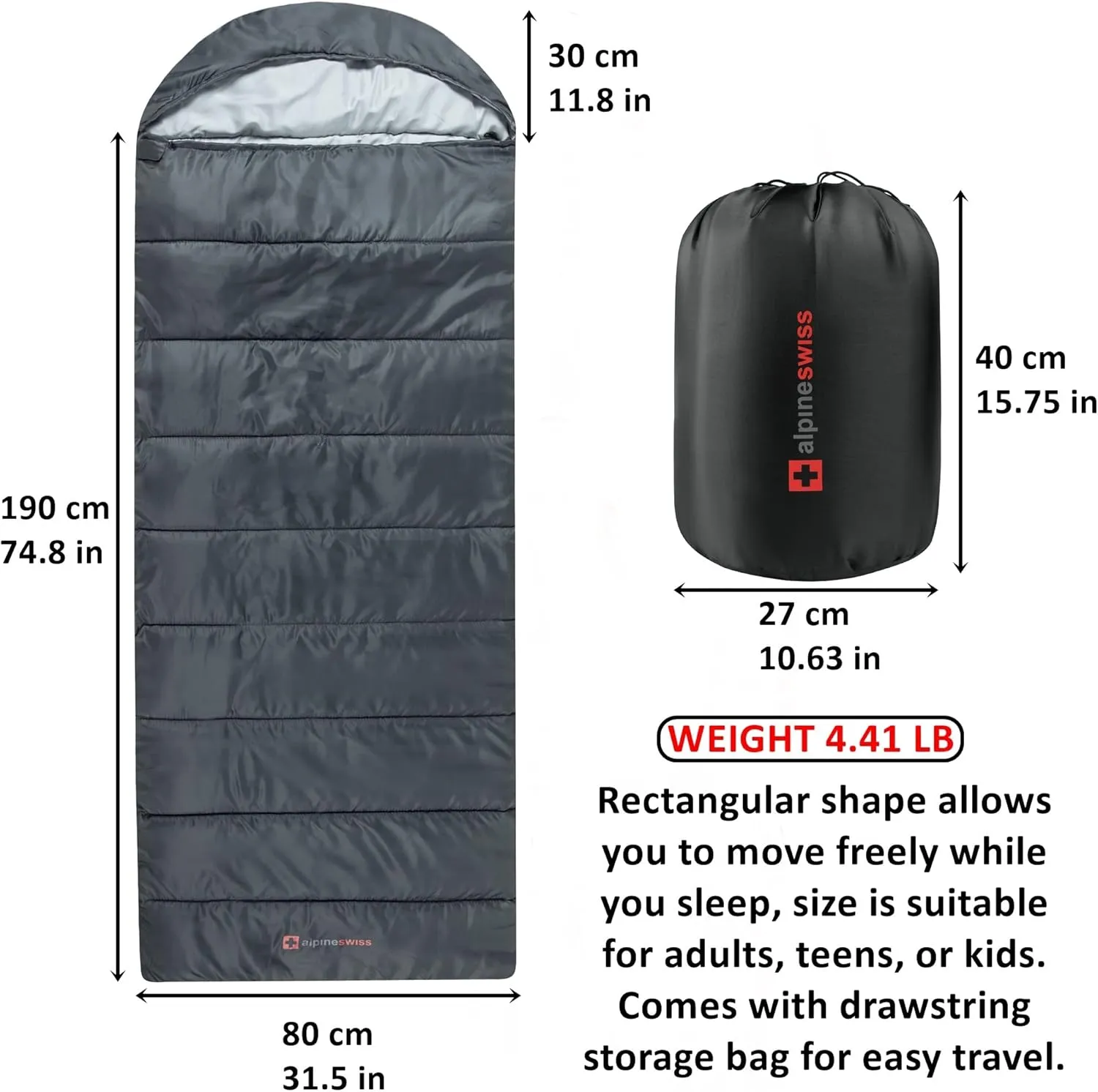 Alpine Swiss 0°C (32°F) Sleeping Bag Lightweight Waterproof with Compression Sack Adults All Seasons Camping Hiking Backpacking Travel Outdoor Indoor