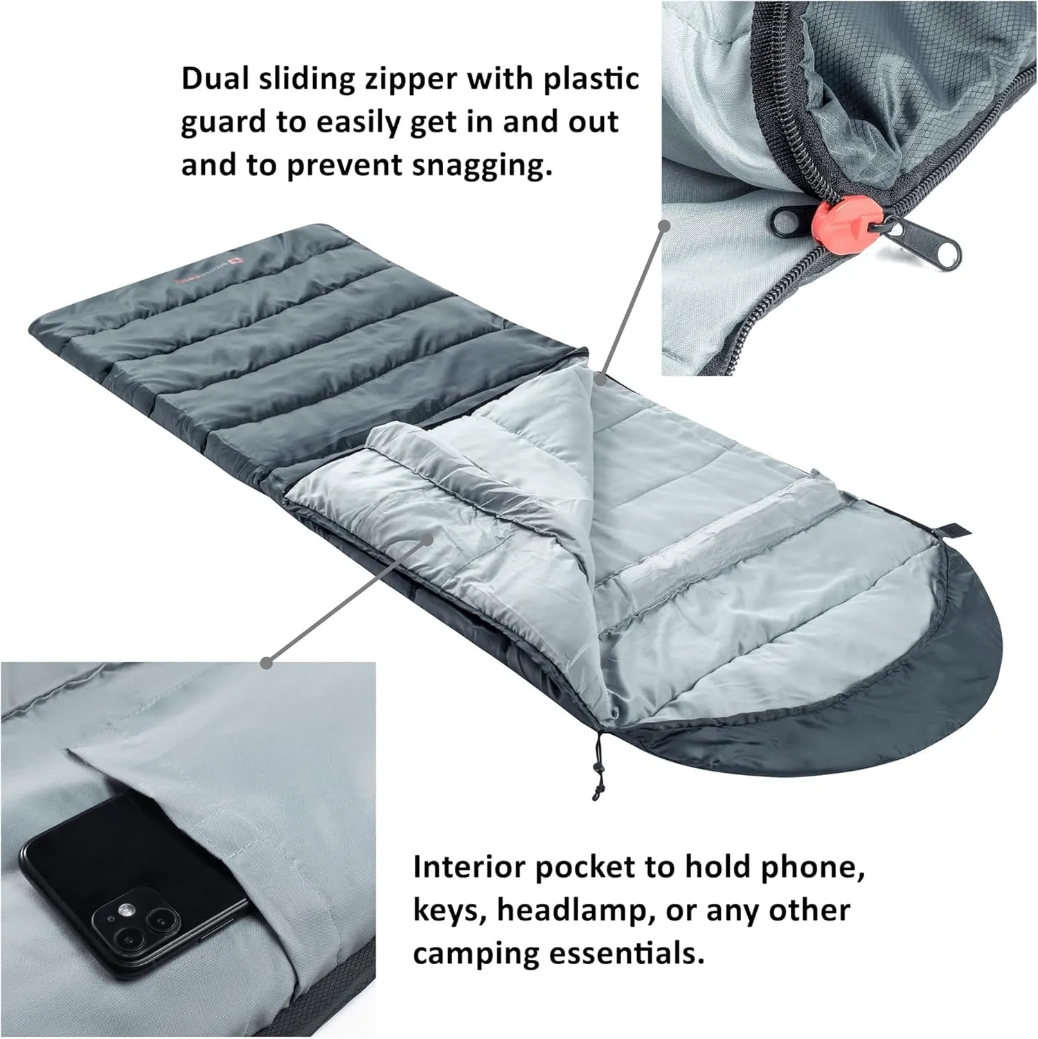 Alpine Swiss 0°C (32°F) Sleeping Bag Lightweight Waterproof with Compression Sack Adults All Seasons Camping Hiking Backpacking Travel Outdoor Indoor