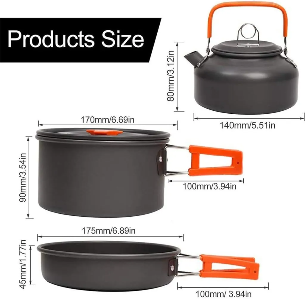 Aluminum Kitchen Set Camping Pot Kit Kettle Travel Mountaineering Picnic BBQ Cutlery Equipment (D