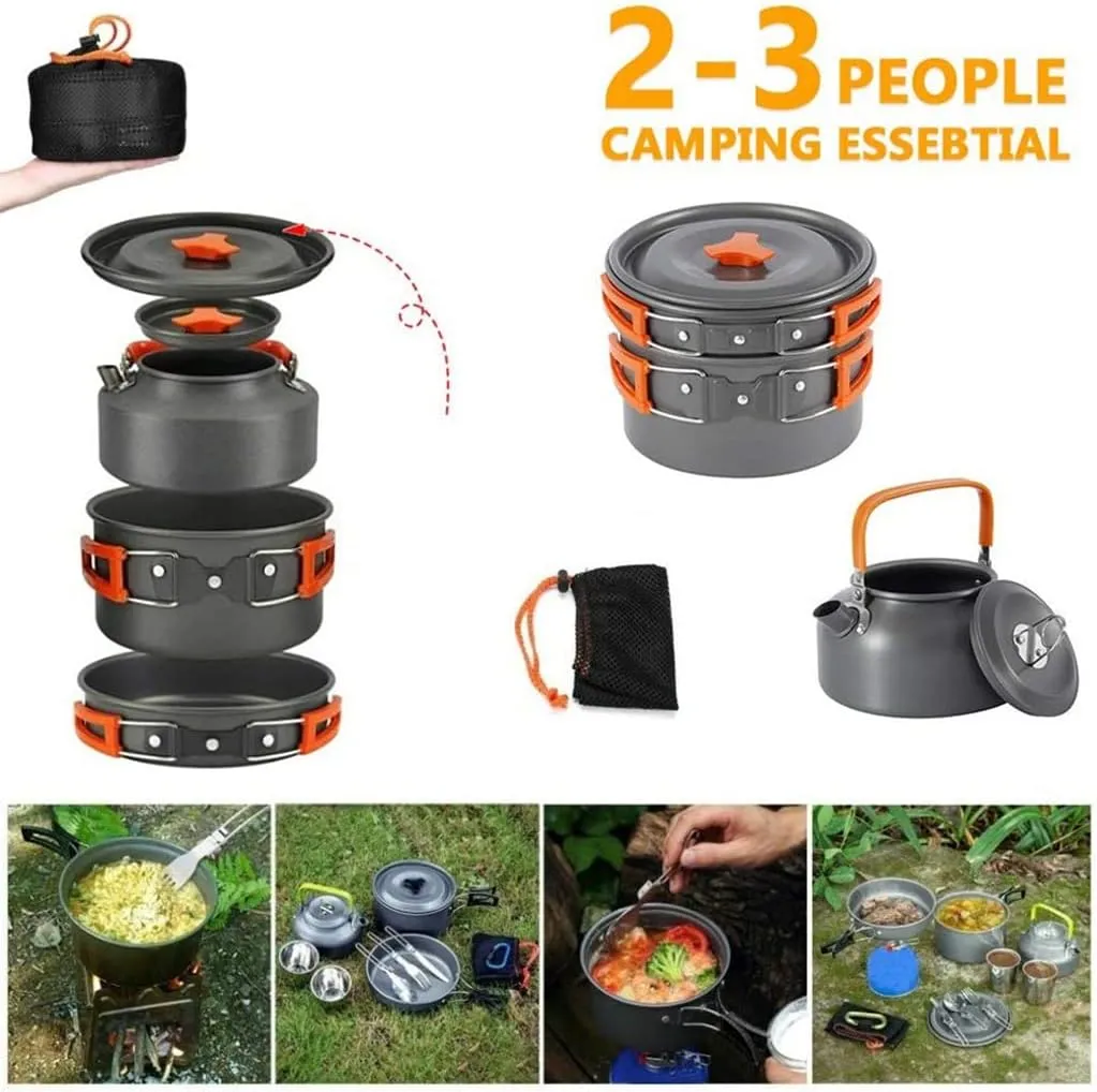 Aluminum Kitchen Set Camping Pot Kit Kettle Travel Mountaineering Picnic BBQ Cutlery Equipment (D