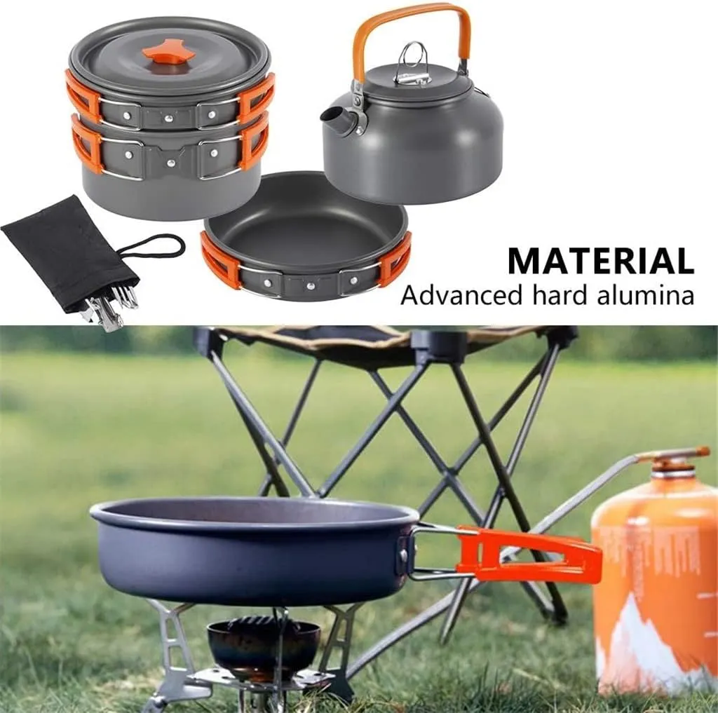 Aluminum Kitchen Set Camping Pot Kit Kettle Travel Mountaineering Picnic BBQ Cutlery Equipment (D