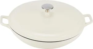 Amazon Basics Enameled Cast Iron Covered Round Casserole Skillet with Lid for Oven, 3.3-Quart, White