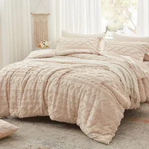 Anluoer Queen Comforter Set 7 Pieces, Beige Tufted Bed in a Bag with comforters and Sheets, All Season Bedding Sets with 1 Comforter, 2 PillowShams, 2 Pillowcases, 1 Flat Sheet, 1 Fitted Sheet
