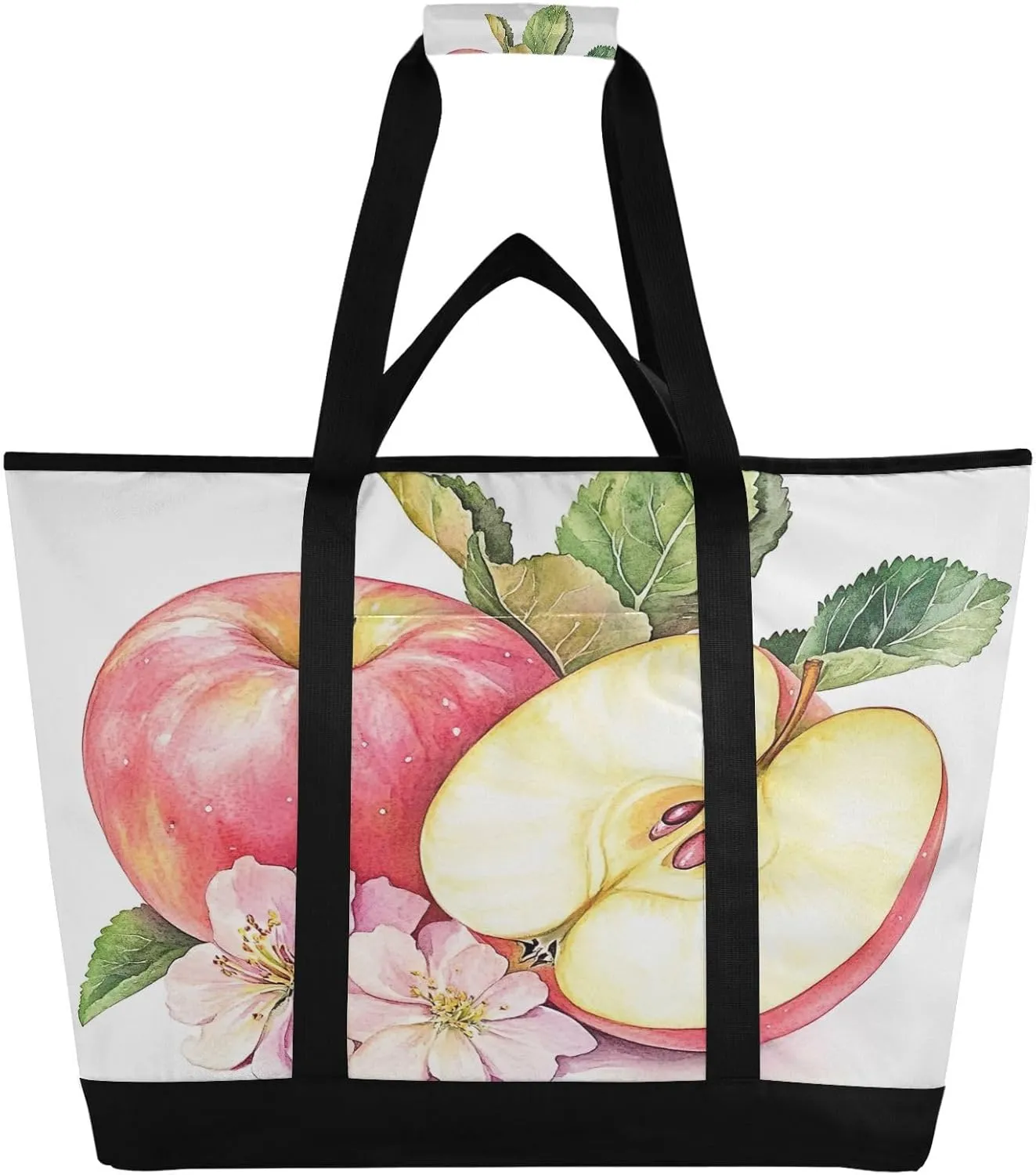 Apples Flower Reusable Insulated Lunchbox Cooler Bag, Leakproof Kitchen Grocery Bag Collapsible Portable Cooler Tote Bag for Picnic, Camping, Office, Travel