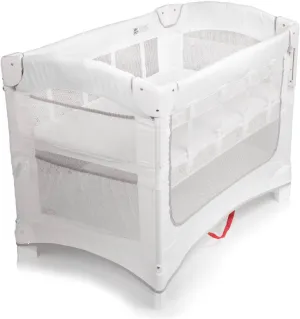 Arm’s Reach Ideal Ezee 3 in 1 Co-Sleeper Folding Bedside Bassinet and Play Yard Featuring Breathable Mesh Sides with Side Pockets for Storage and 4-Inch Sleeping Nest, White