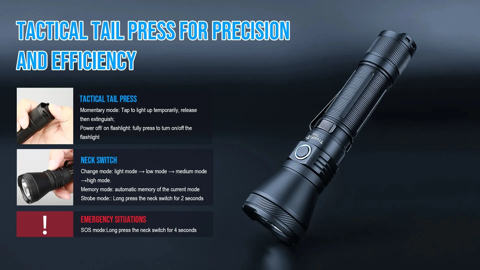 Army Tactical LED Flashlight 1800 Lumens 550m Beam Rechargeable USB Torch IP68