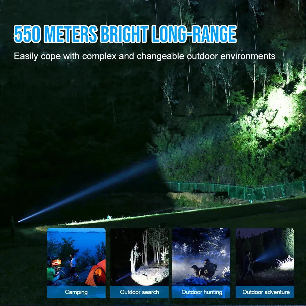 Army Tactical LED Flashlight 1800 Lumens 550m Beam Rechargeable USB Torch IP68