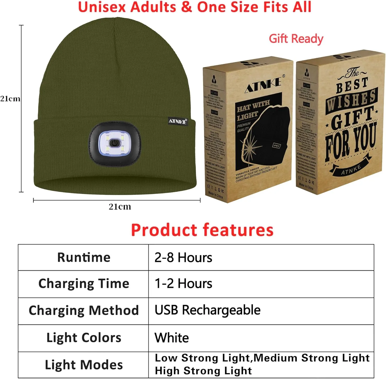 ATNKE 2Pcs LED Lighted Beanie Hat,USB Rechargeable 4 LED Running Headlamp Bright Cap with Light Gifts for Men and Women