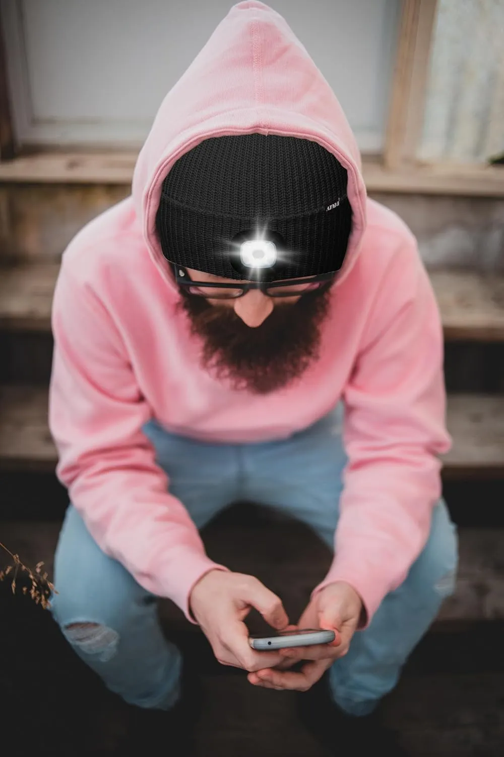 ATNKE LED Beanie with The Light, Unisex USB Rechargeable 4 LED Running Headlamp Bright Caps Gifts for Men Dad and Women