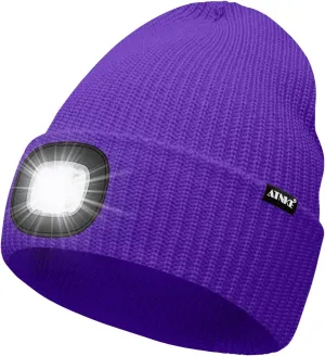 ATNKE LED Beanie with The Light, Unisex USB Rechargeable 4 LED Running Headlamp Bright Caps Gifts for Men Dad and Women