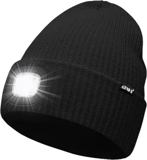 ATNKE LED Beanie with The Light, Unisex USB Rechargeable 4 LED Running Headlamp Bright Caps Gifts for Men Dad and Women