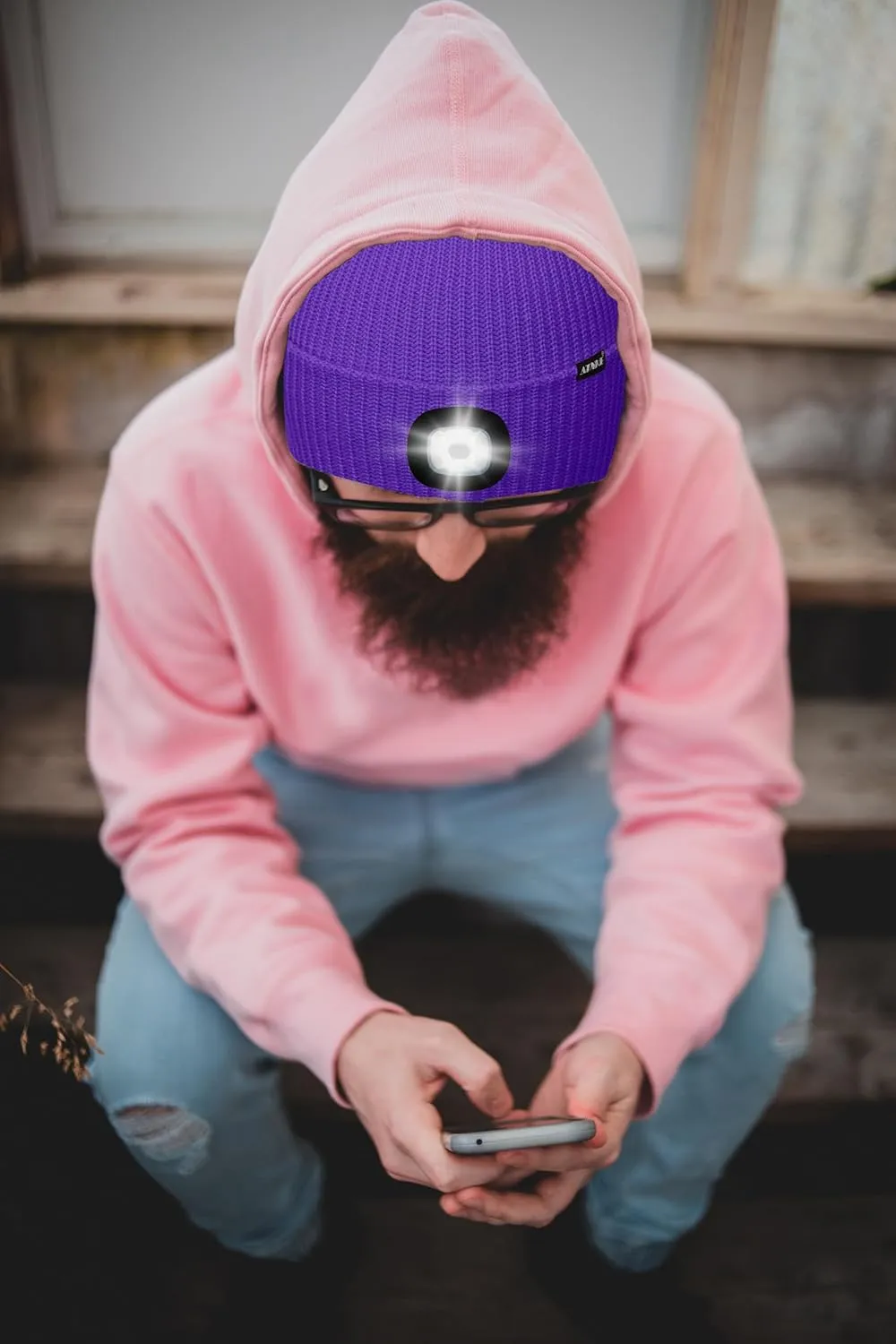 ATNKE LED Beanie with The Light, Unisex USB Rechargeable 4 LED Running Headlamp Bright Caps Gifts for Men Dad and Women