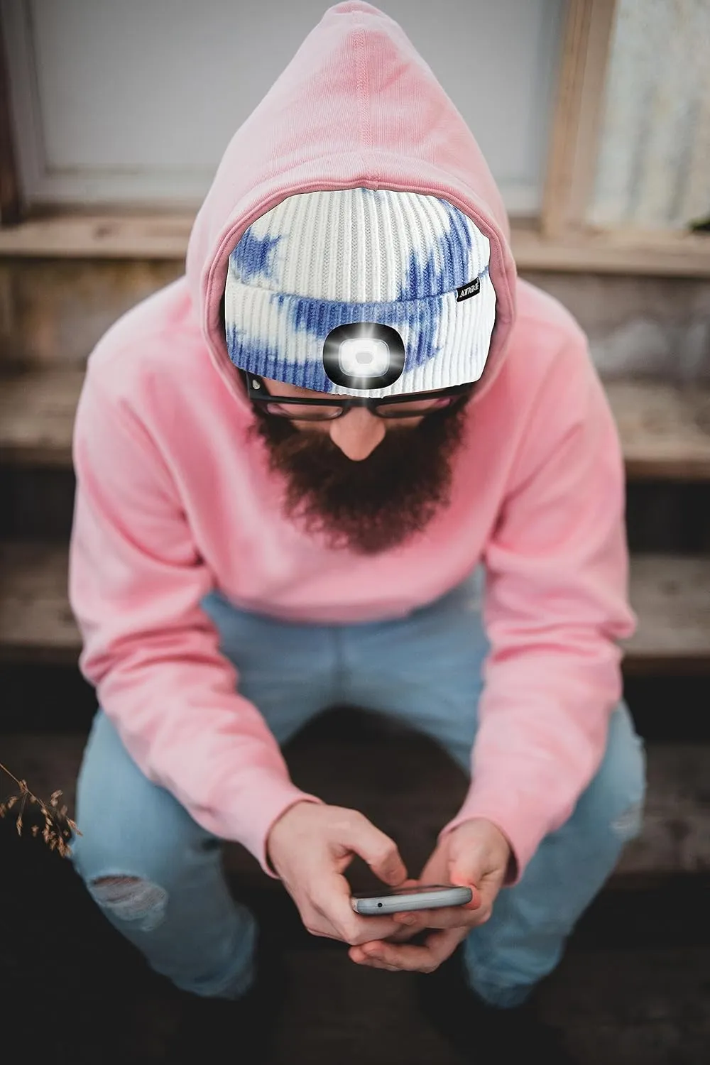 ATNKE LED Beanie with The Light, USB Type C Rechargeable 4 LED Running Headlamp Bright Caps Gifts for Men Dad and Women