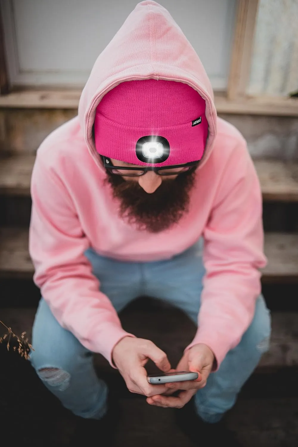 ATNKE LED Beanie with The Light, USB Type C Rechargeable 4 LED Running Headlamp Bright Caps Gifts for Men Dad and Women