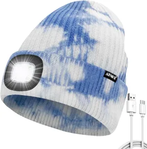 ATNKE LED Beanie with The Light, USB Type C Rechargeable 4 LED Running Headlamp Bright Caps Gifts for Men Dad and Women