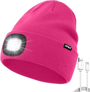 ATNKE LED Beanie with The Light, USB Type C Rechargeable 4 LED Running Headlamp Bright Caps Gifts for Men Dad and Women
