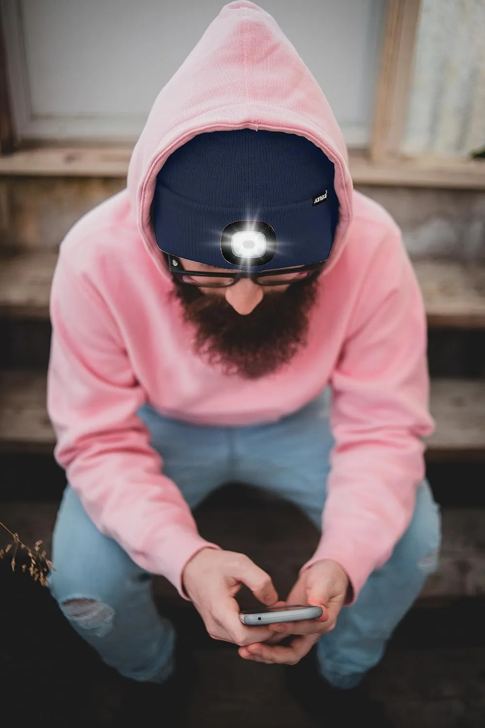 ATNKE LED Beanie with The Light, USB Type C Rechargeable 4 LED Running Headlamp Bright Caps Gifts for Men Dad and Women